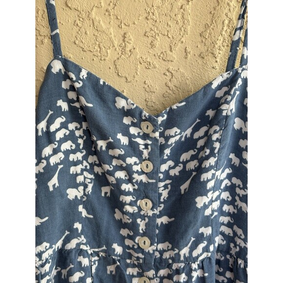 Forever 21 Women’s Animal Print Giraffe Elephant Blue Dress Button Up Spaghetti - Picture 7 of 8
